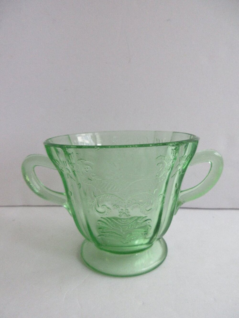 Depression Federal Glass Green Uranium Glass Sugar Bowl 1930’s Vintage *READ*